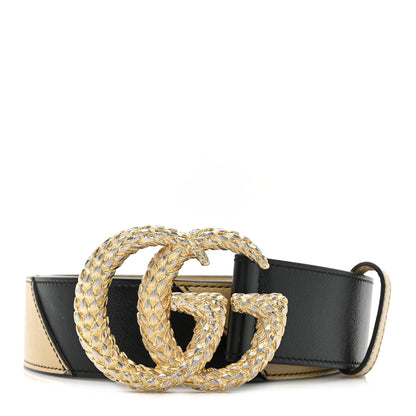 Gucci Calfskin Striped Textured Double G 50mm Belt 100 40 Black Beige 1 of 5