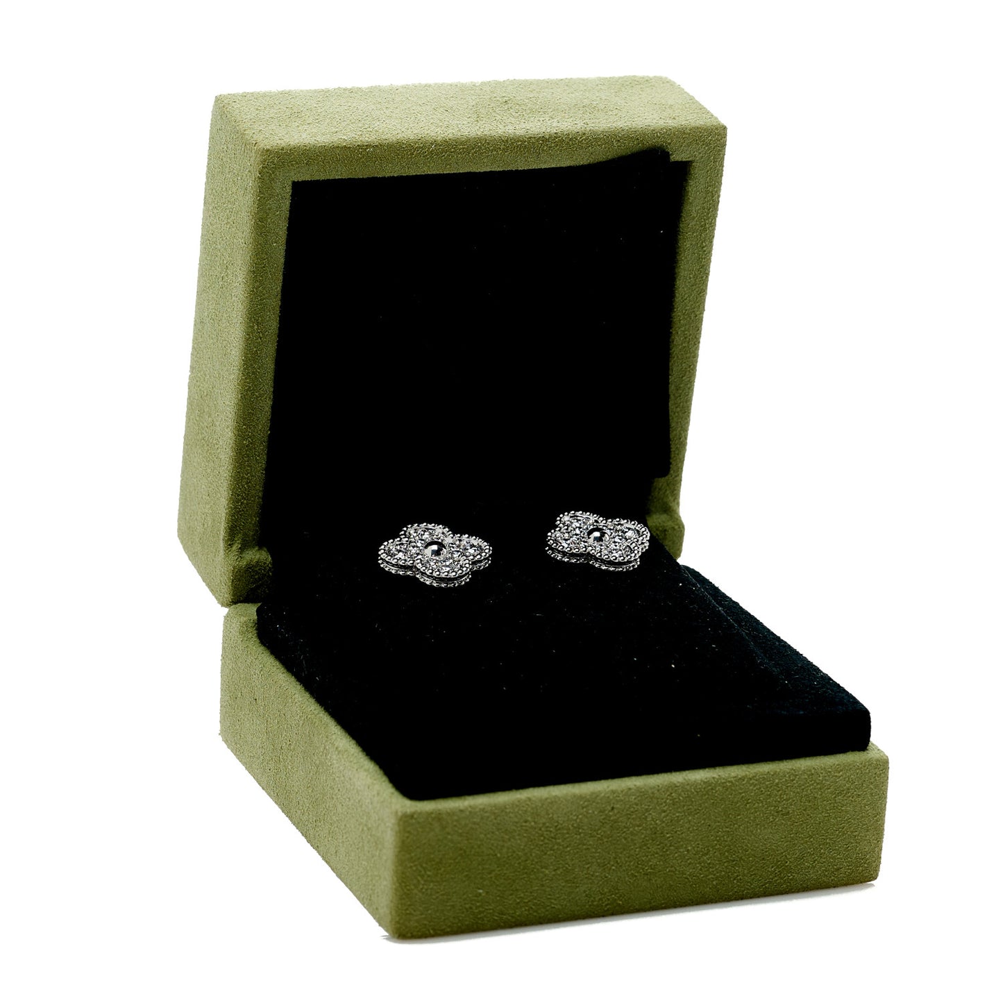 18K White Gold Diamond Vintage Alhambra Earrings