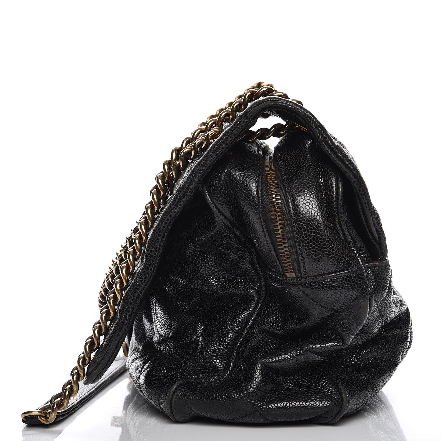 Crumpled Grained Calfskin Quilted Large Shiva Flap Black