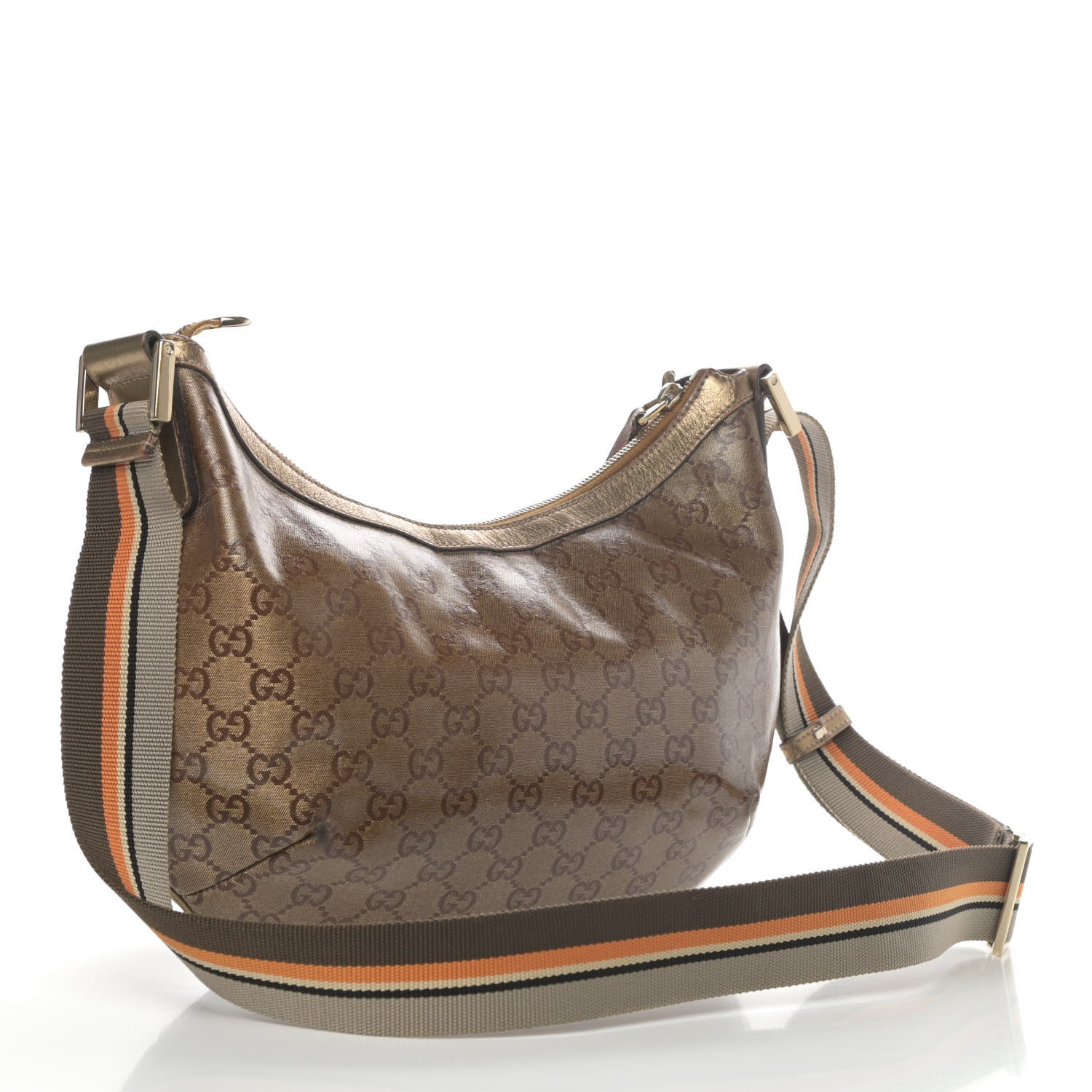 Gucci Crystal Monogram Web Medium Half Moon Hobo Bronze 2 of 4