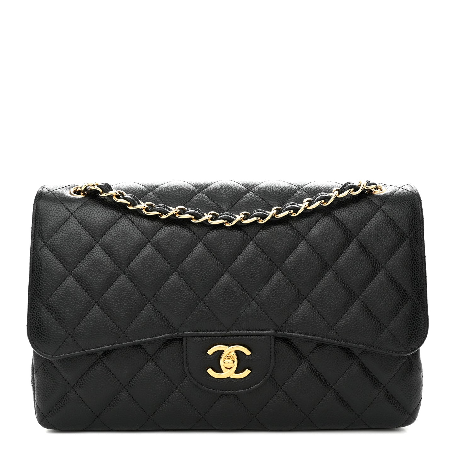 Caviar Quilted Jumbo Double Flap Black