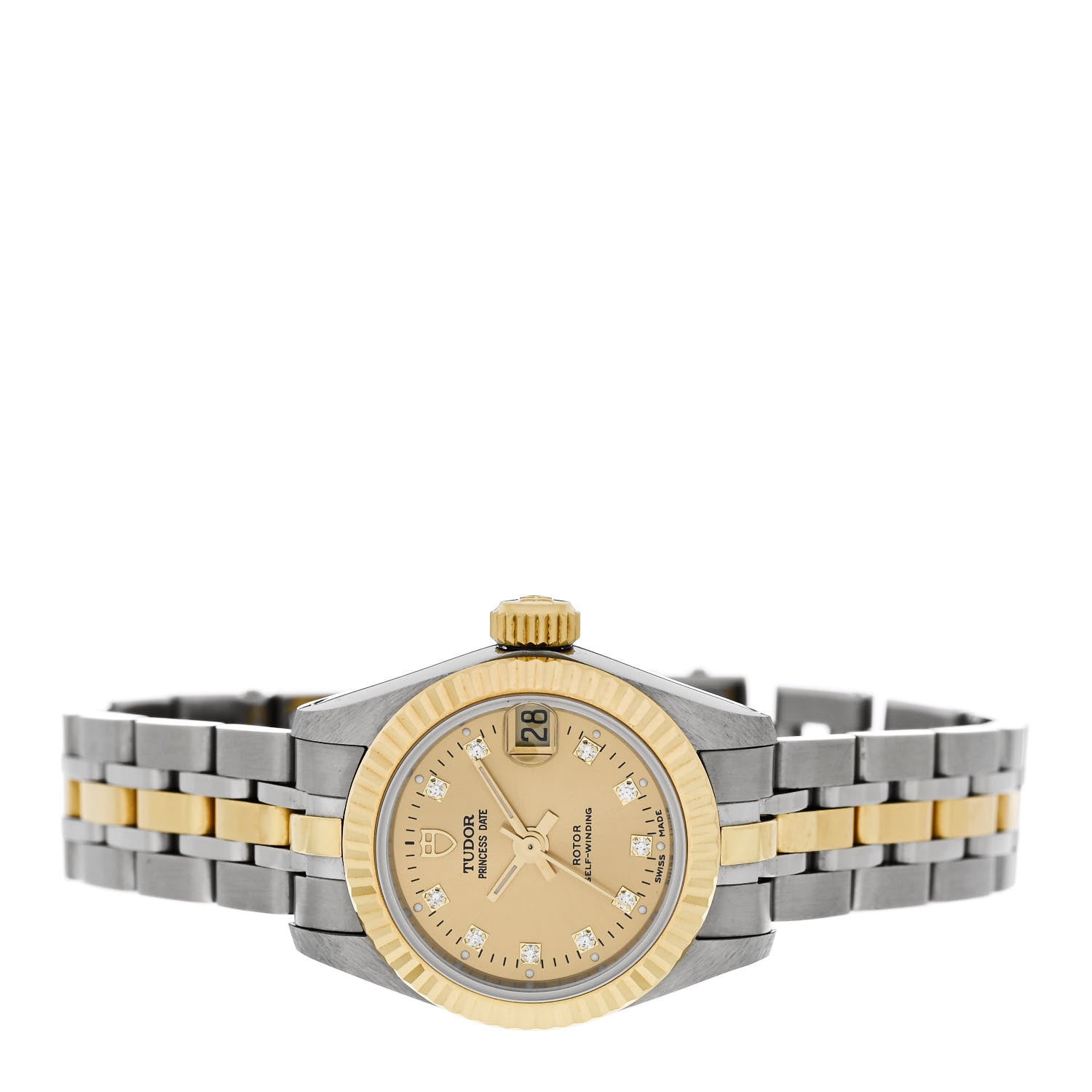 TUDOR Stainless Steel 18K Yellow Gold Diamond 23mm Princess Date Automatic Watch Champagne 92513 2 of 4