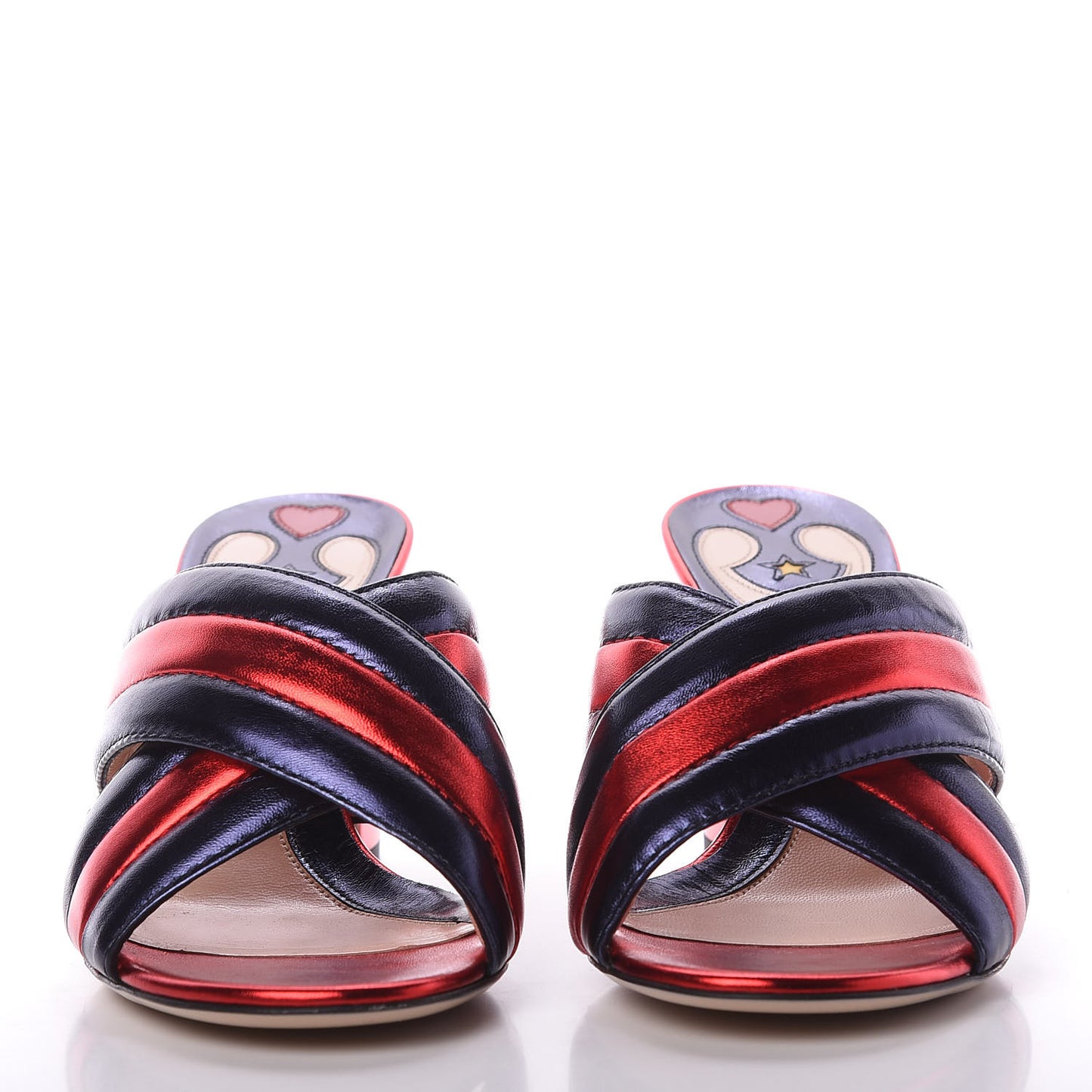 Metallic Nappa Crossover Mid Heel Slide Sandals 39.5 Blue Flame Red