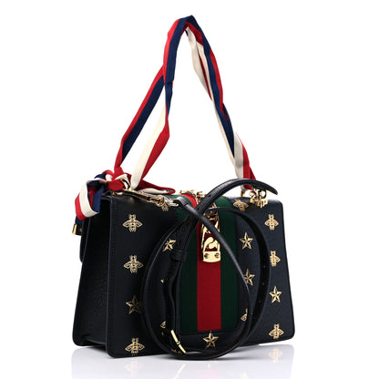 Gucci Textured Calfskin Bee Star Print Small Sylvie Shoulder Bag Black 3 of 9