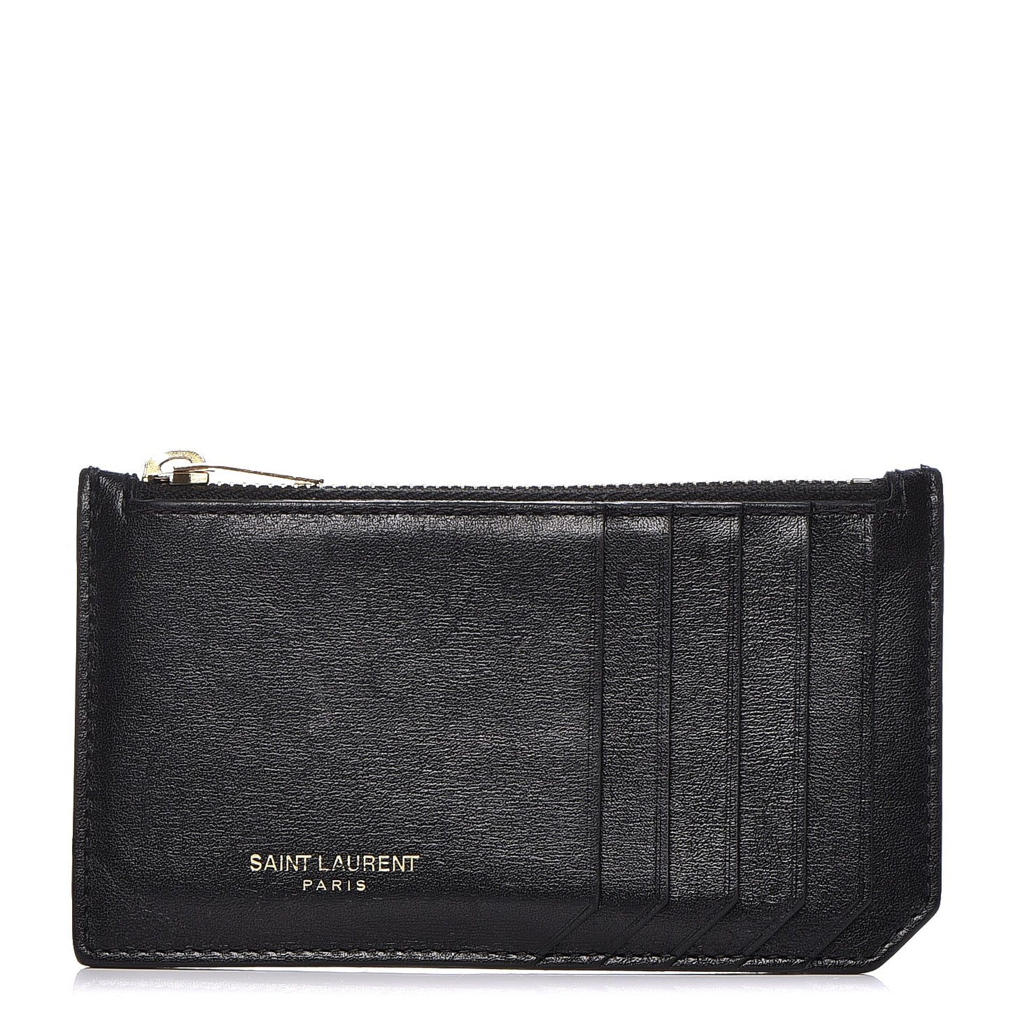 Calfskin 5 Fragments Zip Pouch Card Holder Black