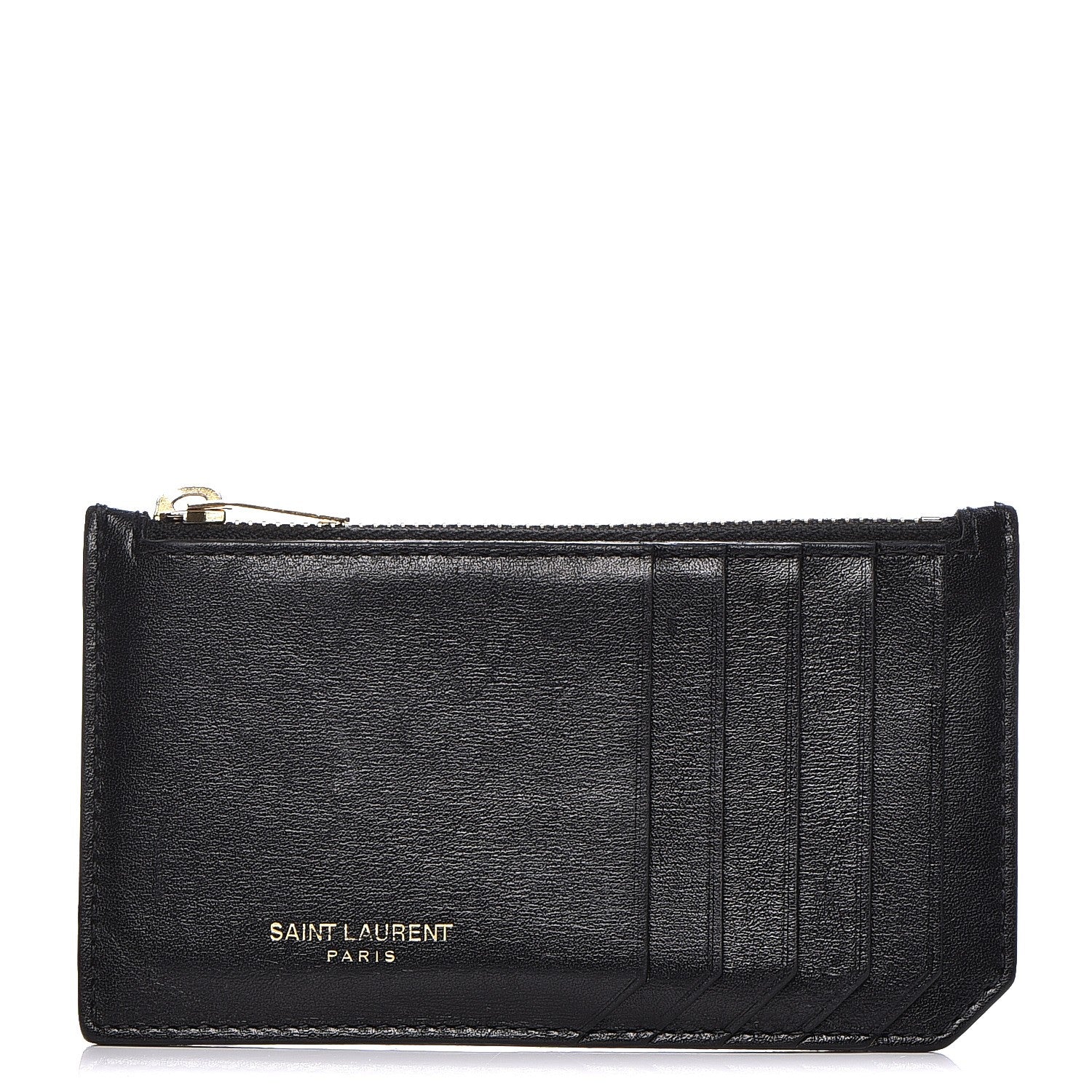 Saint Laurent Calfskin 5 Fragments Zip Pouch Card Holder Black 1 of 12