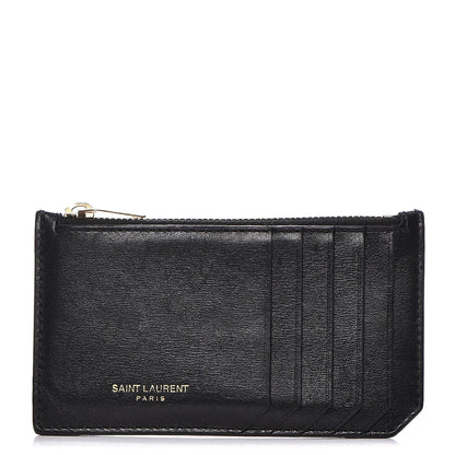 Saint Laurent Calfskin 5 Fragments Zip Pouch Card Holder Black 1 of 12