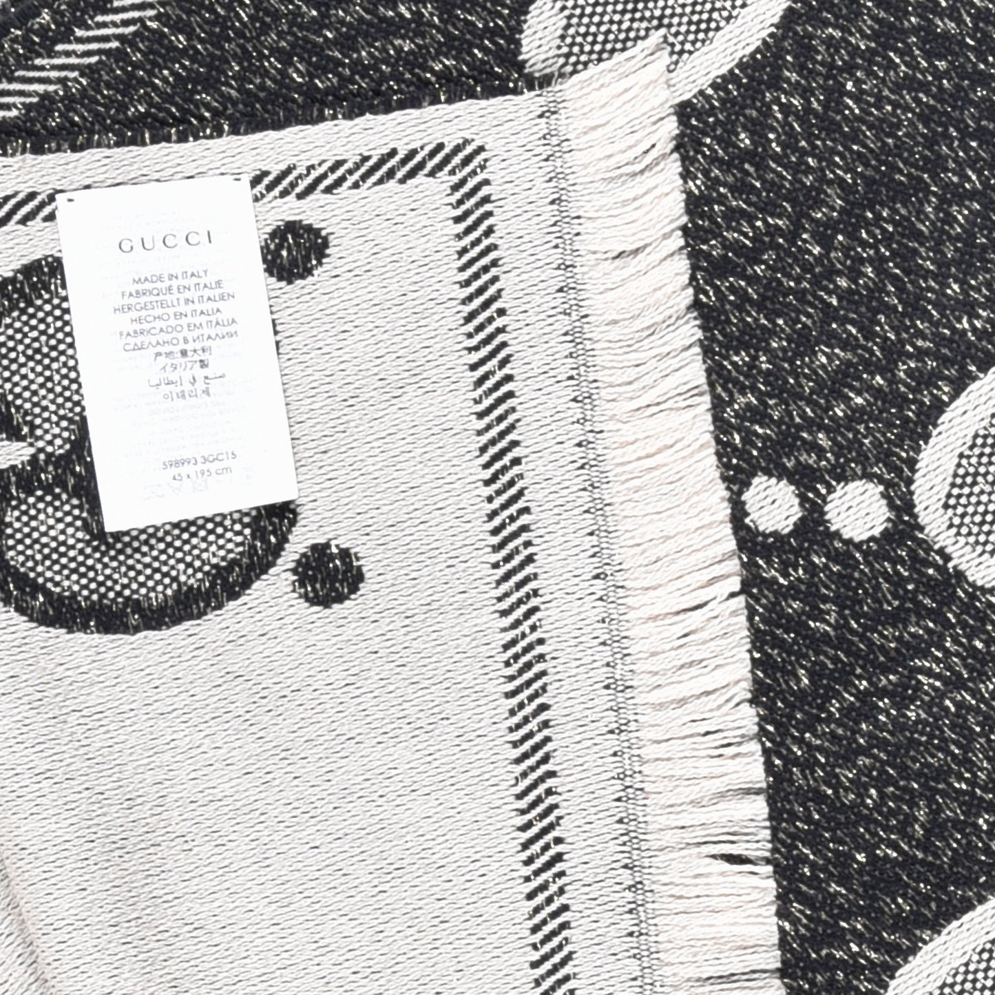 Wool Lame Jacquard Monogram Jumbo GG Lady Nest Lux Scarf Black Ivory