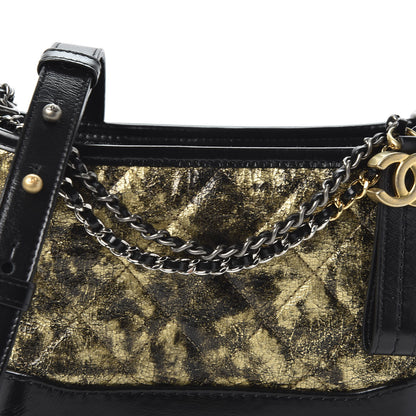 Chanel Metallic Crumpled Goatskin Quilted Small Gabrielle Hobo Black Gold 9 of 9