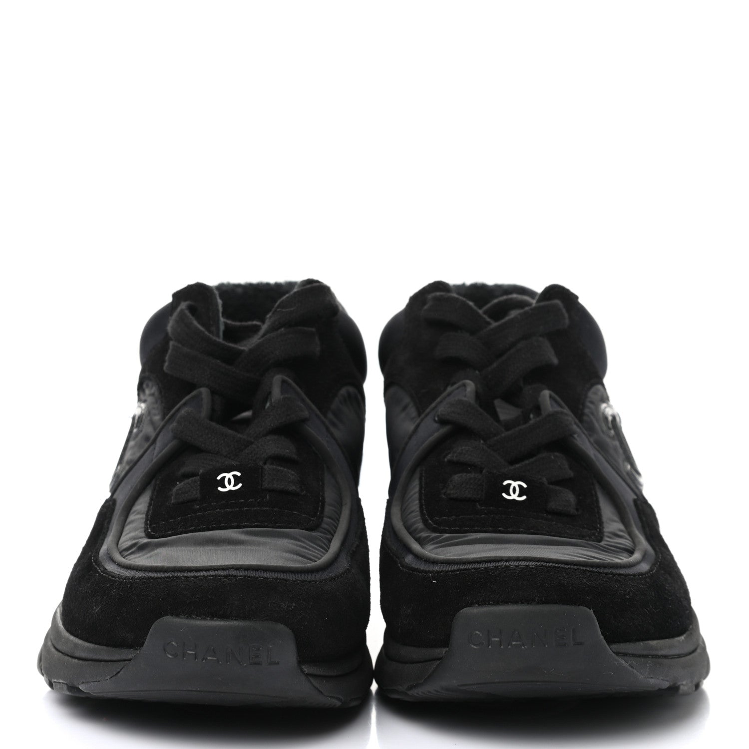 Chanel Fabric Calfskin Suede CC Sneakers 36.5 Black 2 of 9