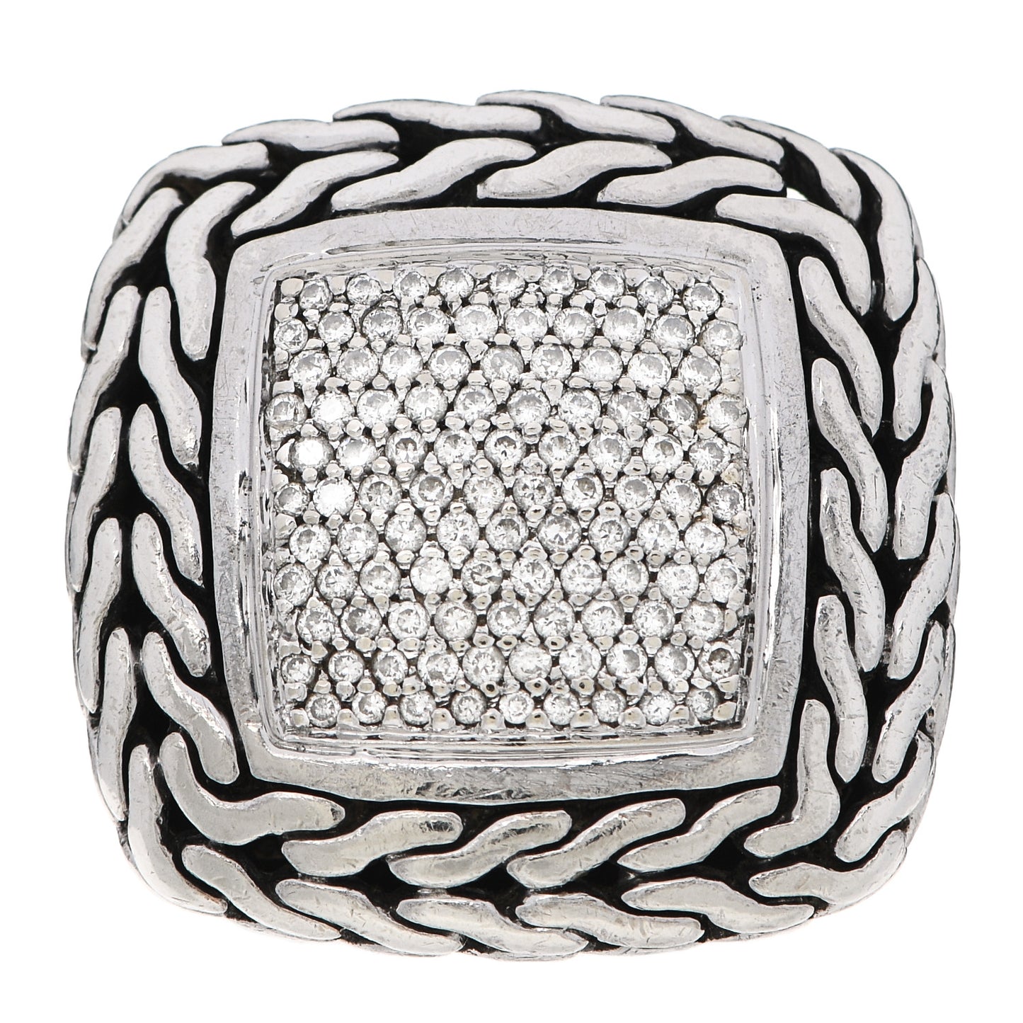 Sterling Silver 18K Yellow Gold Diamond Classic Chain Square Ring 53 6.25