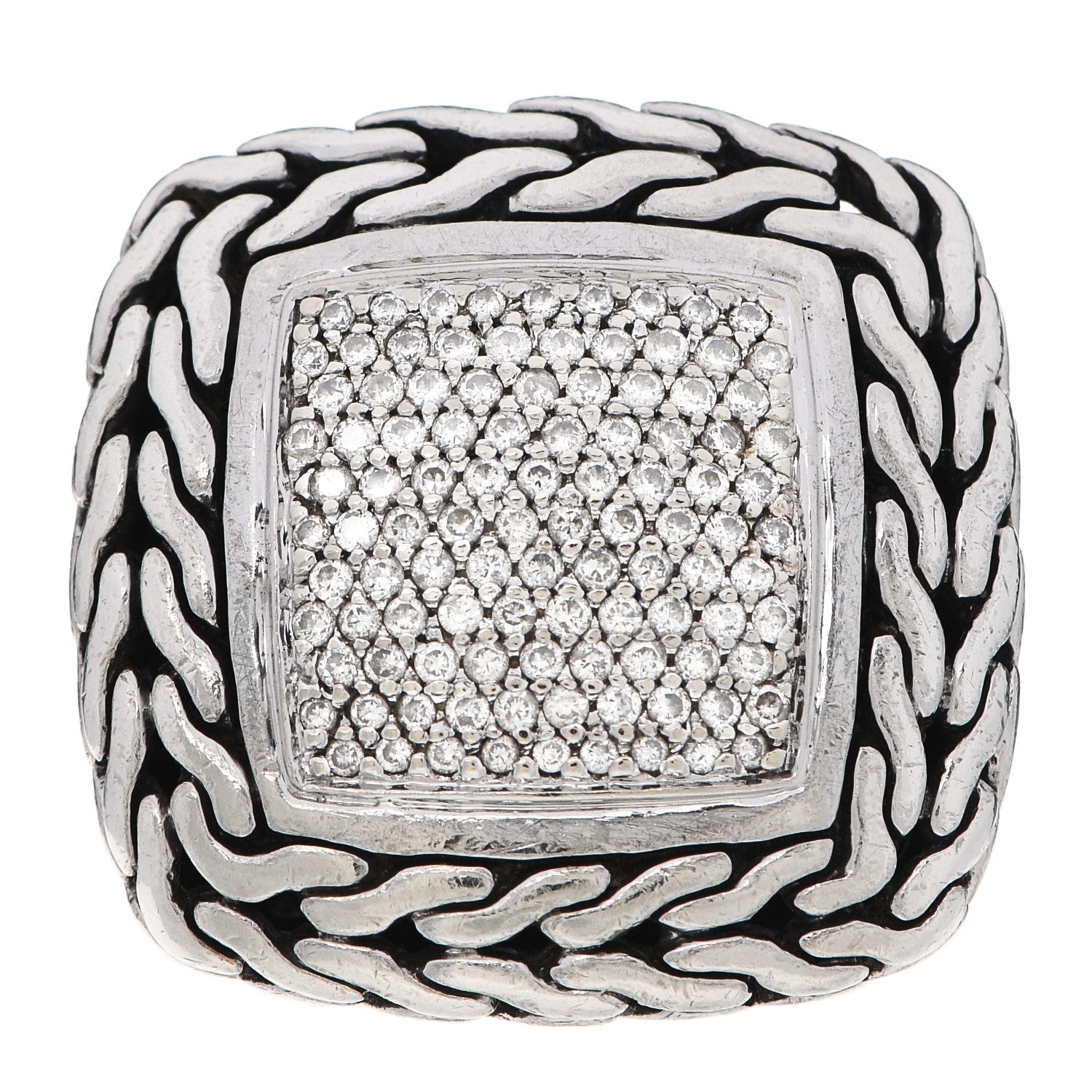John Hardy Sterling Silver 18K Yellow Gold Diamond Classic Chain Square Ring 53 6.25 1 of 6