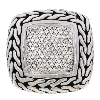 John Hardy Sterling Silver 18K Yellow Gold Diamond Classic Chain Square Ring 53 6.25 1 of 6