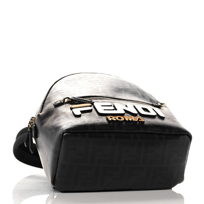 Fendi X FILA Glazed Fabric Vitello Century FF 1974 Mania Mini Backpack Black White 4 of 10