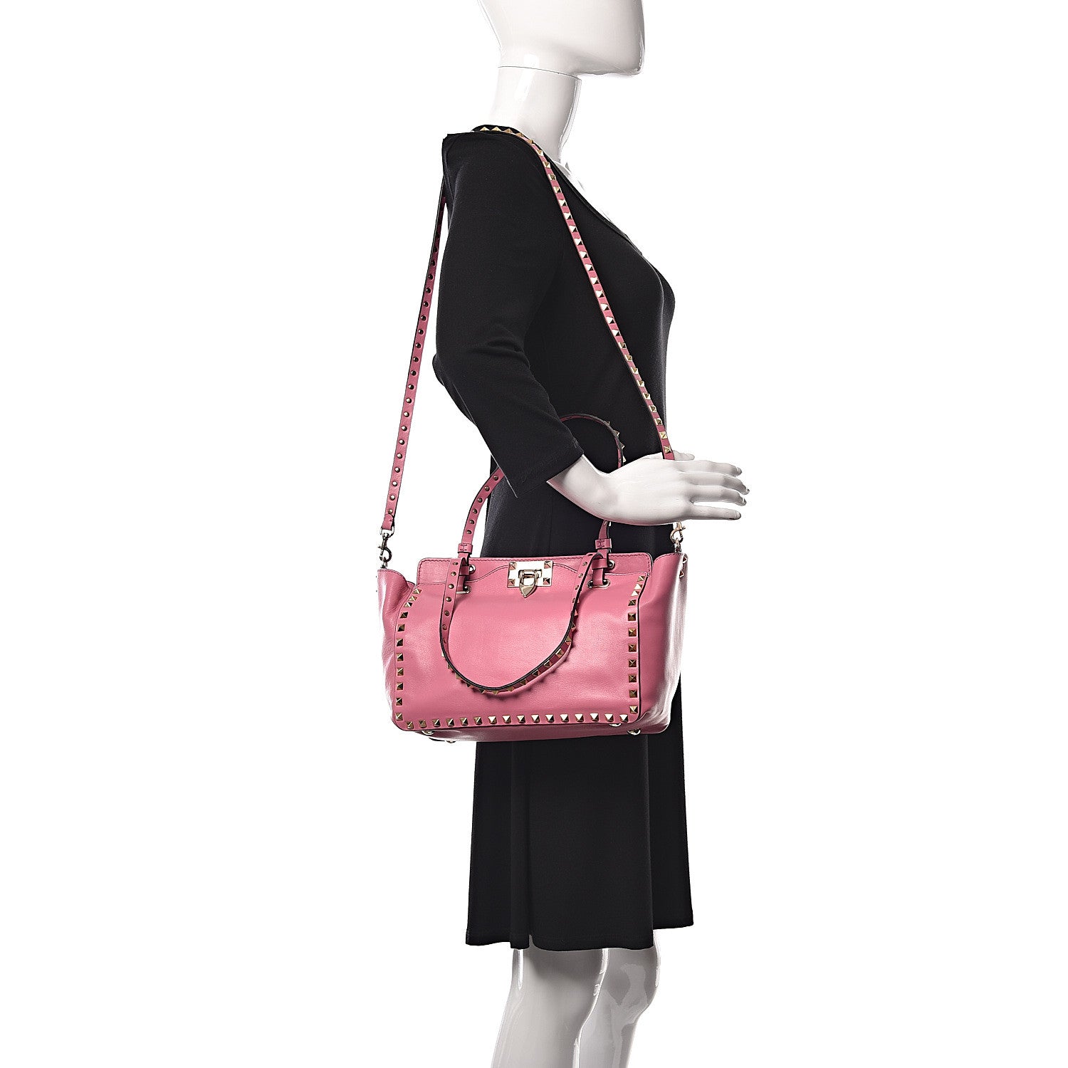Valentino Garavani Vitello Small Rockstud Tote Fuxia Fluo 2 of 9