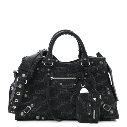 Balenciaga Washed Denim BB Monogram Neo Cagole City Handbag Black 1 of 13