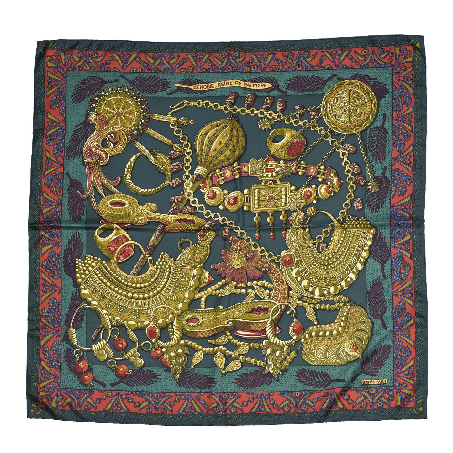 Silk Zenobie Reine De Palmyre Scarf 90 Vert Sapin Bronze Brique