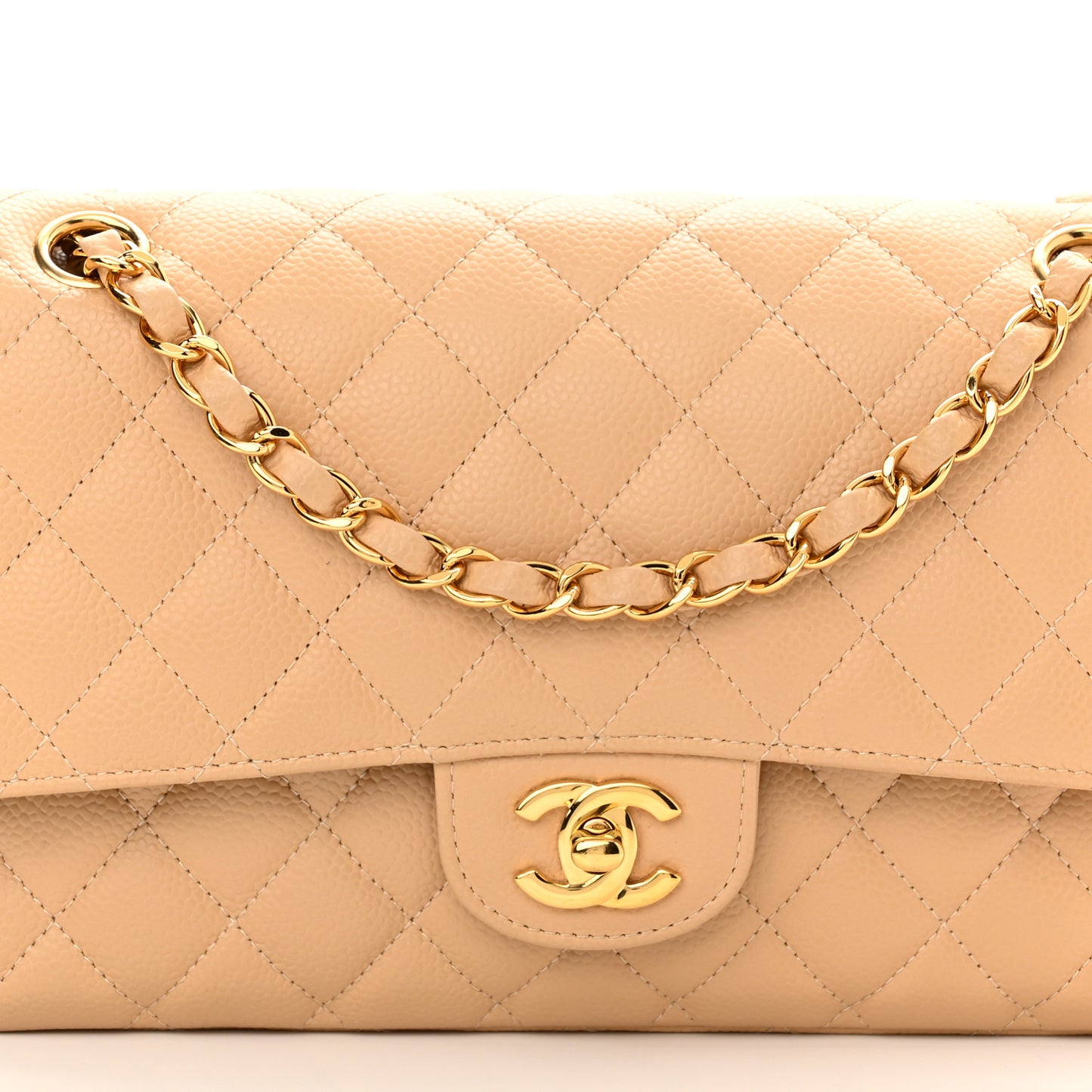 Caviar Quilted Medium Double Flap Light Beige