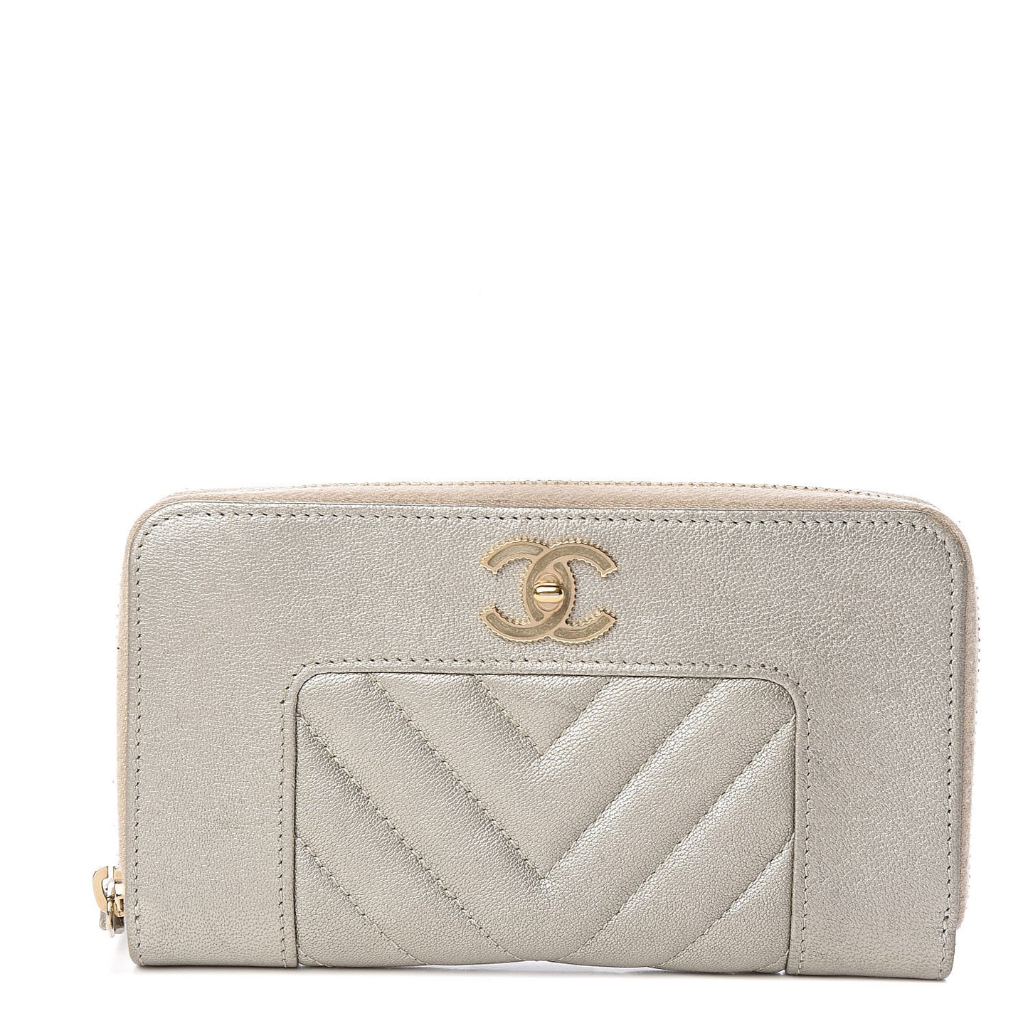 Metallic Sheepskin Quilted Mademoiselle Vintage Zip Around Wallet Light Gold