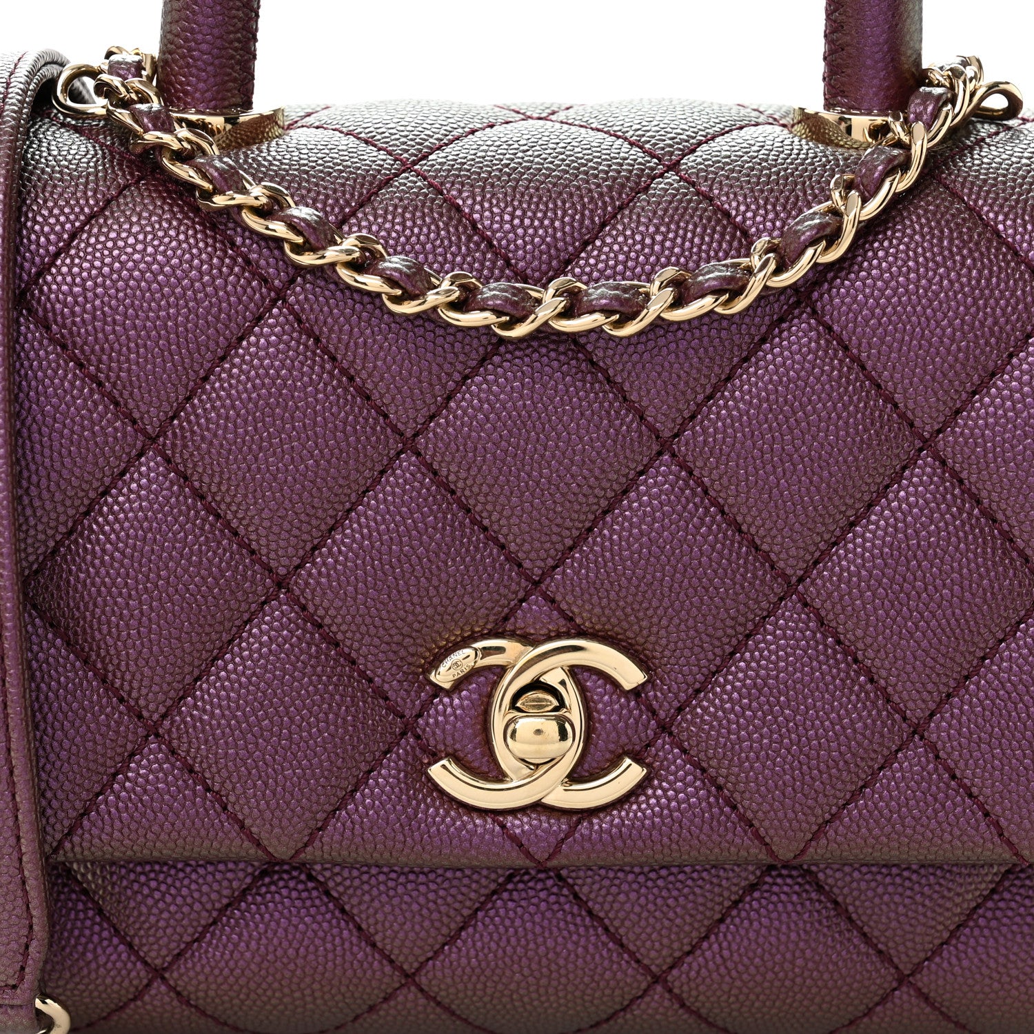 Chanel Iridescent Caviar Quilted Extra Mini Coco Handle Flap Purple 8 of 10