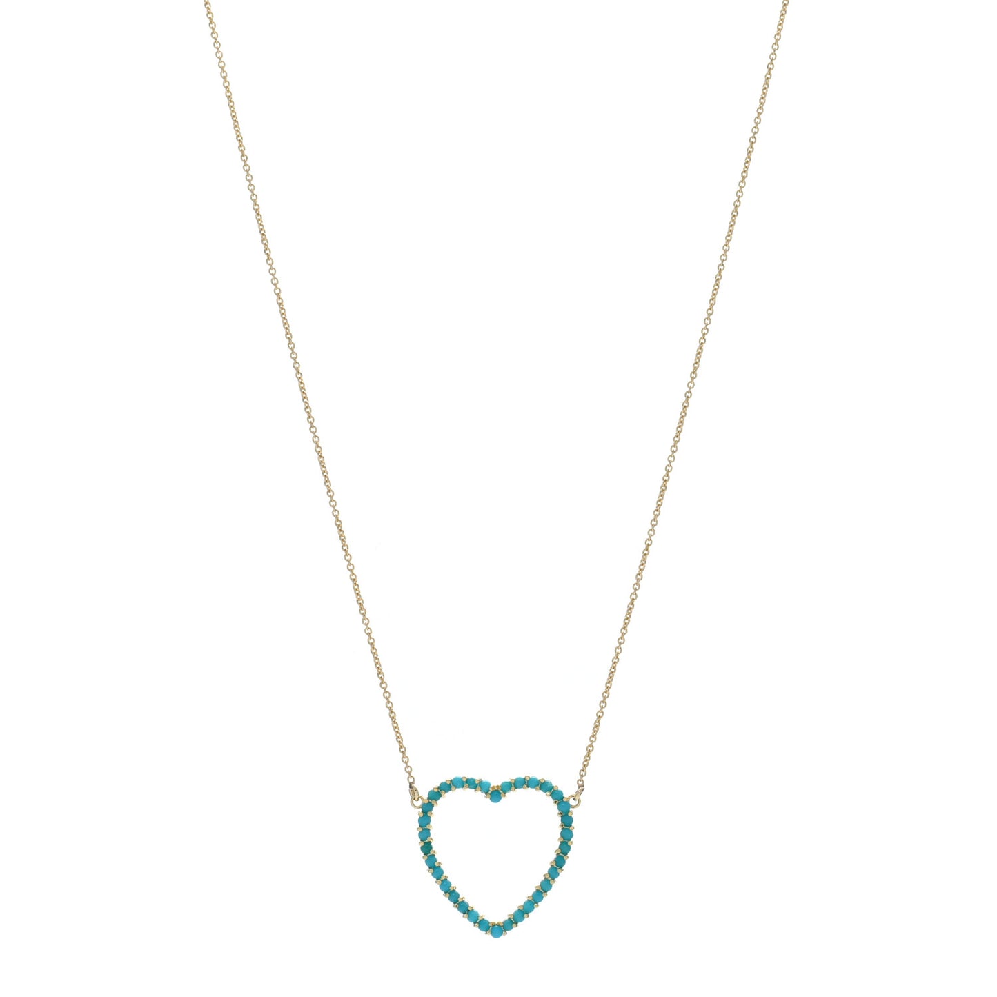 18K Yellow Gold Turquoise Open Heart Pendant Necklace