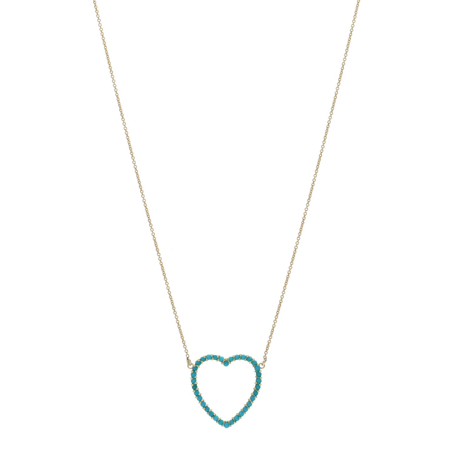 Jennifer Meyer 18K Yellow Gold Turquoise Open Heart Pendant Necklace 1 of 4