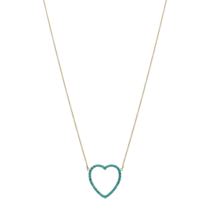 Jennifer Meyer 18K Yellow Gold Turquoise Open Heart Pendant Necklace 1 of 4