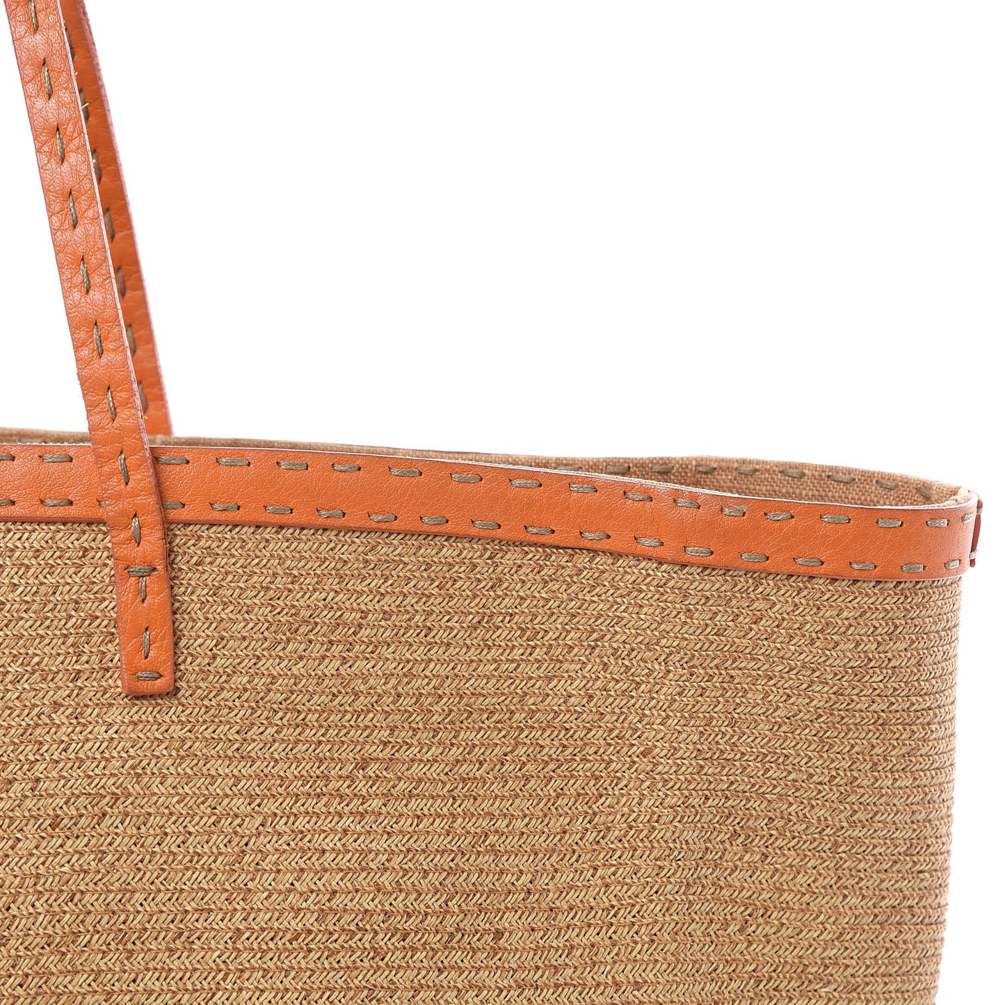 Raffia Calfskin Romano Selleria Tote Mandarino