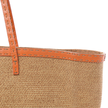 Fendi Raffia Calfskin Romano Selleria Tote Mandarino 9 of 12