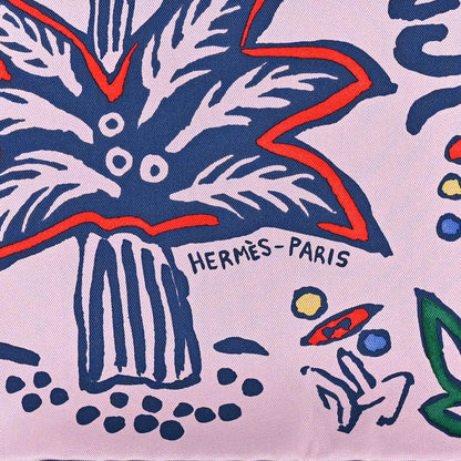 Hermes Silk Isola Di Primavera Scarf 90 Rose Fane Marine 2 of 3