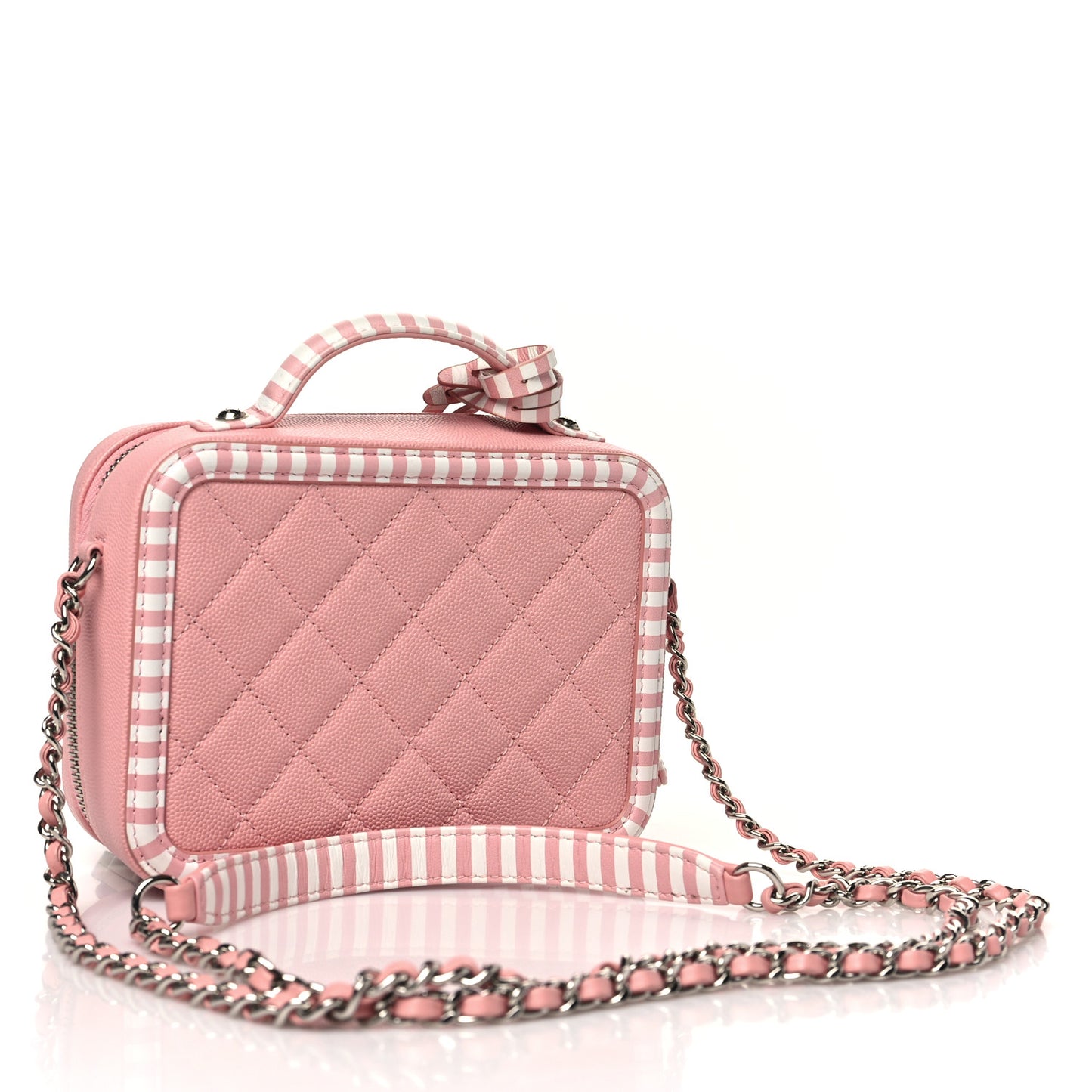 Caviar Quilted Striped Small CC Filigree Vanity Case Pink White