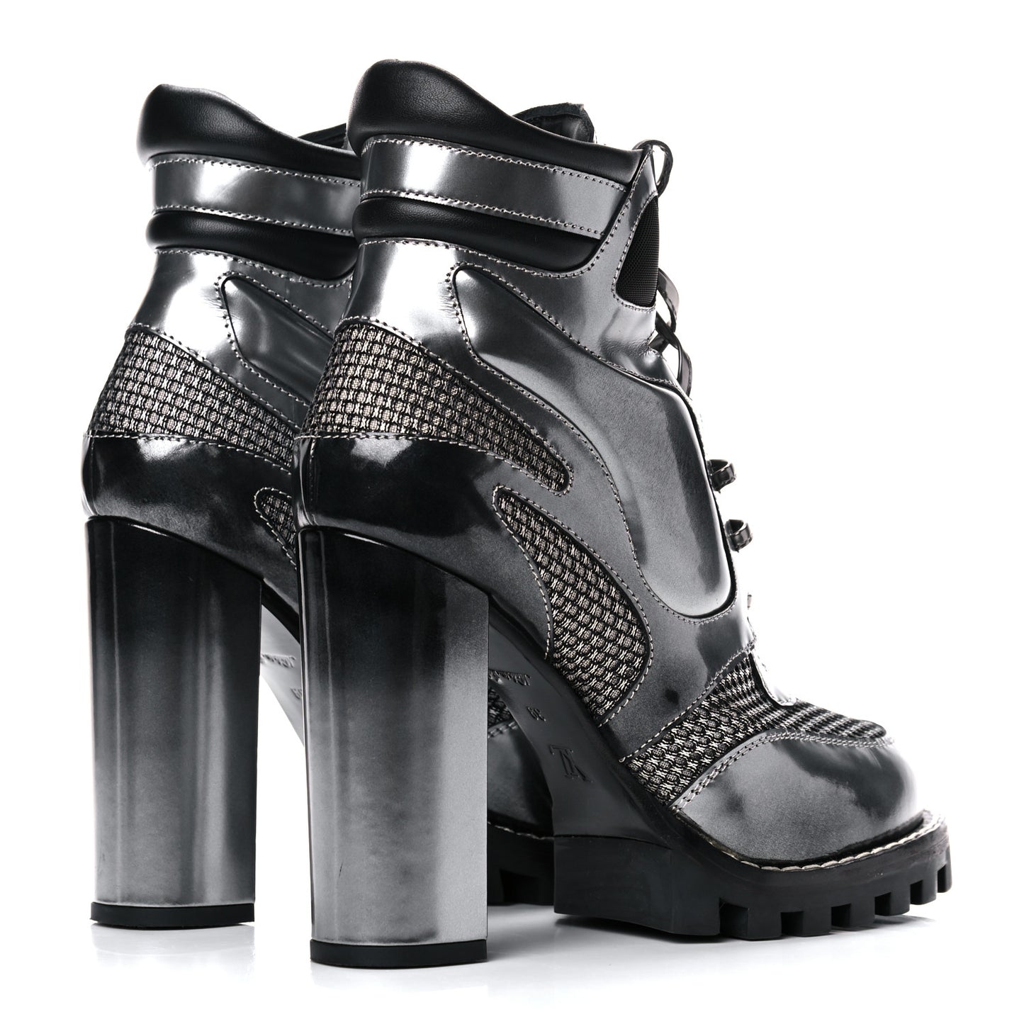 Metallic Calfskin Technical Fabric Digital Gate Ankle Boots 38 Silver