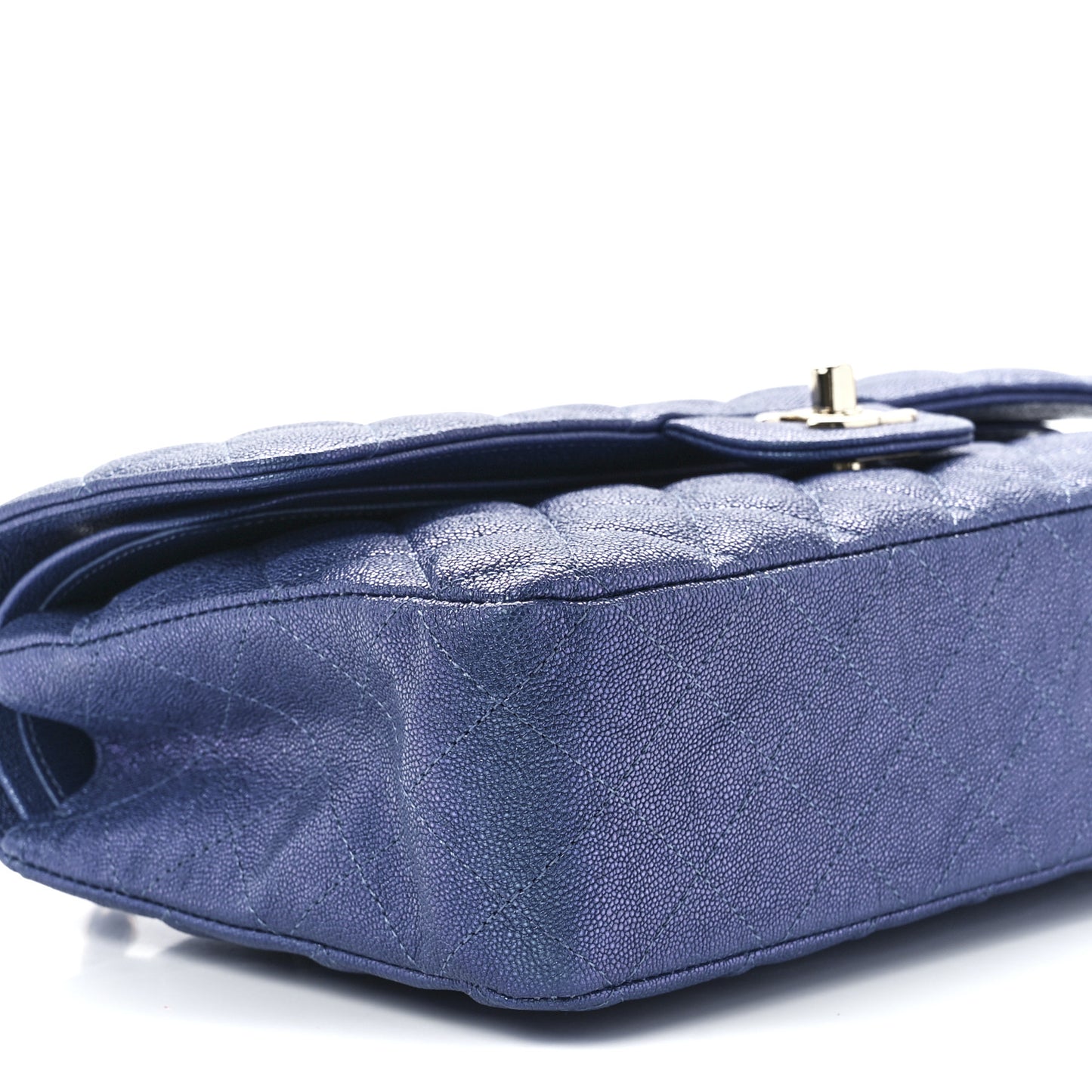 Iridescent Caviar Quilted Medium Double Flap Dark Blue