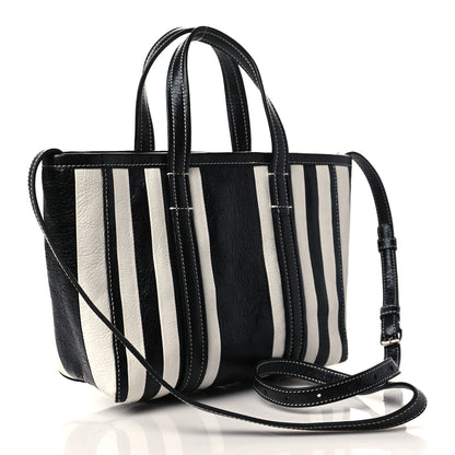 Balenciaga Agneau Arena Striped Patchwork Small Barbes East West Shopper Black White 2 of 6