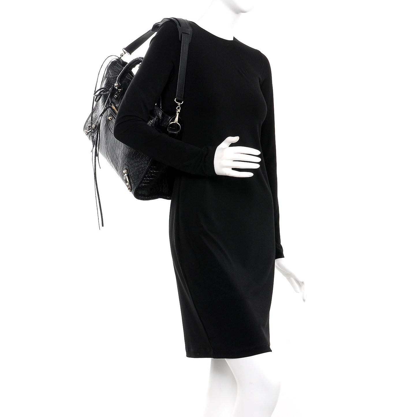 Calfskin Crocodile Embossed Classic Hardware City Black