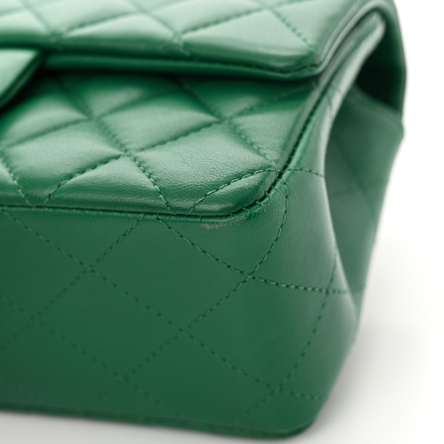 Lambskin Quilted Mini Rectangular Flap Dark Green