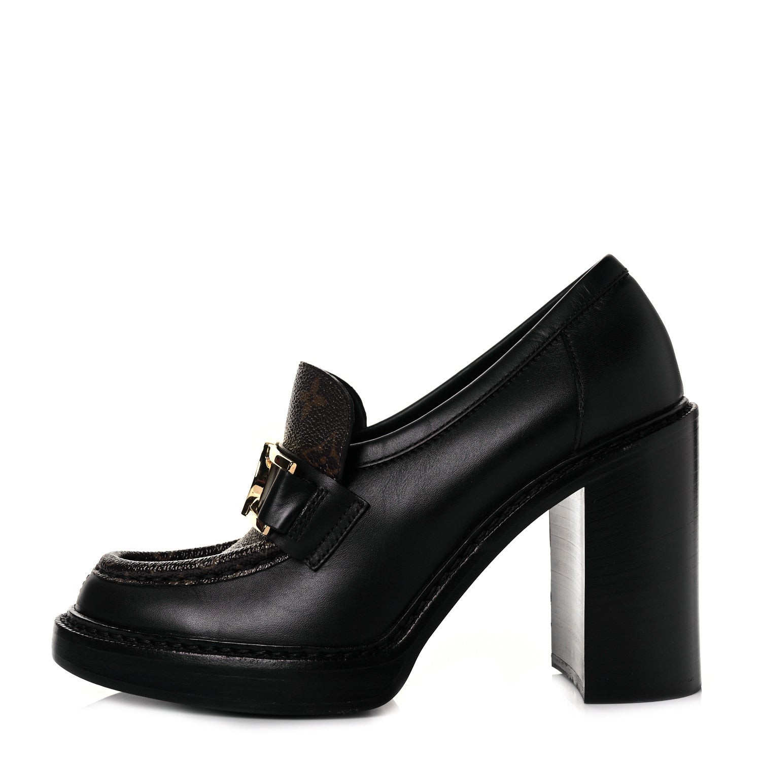 Louis Vuitton Monogram Calfskin Academy Loafers Pumps 37.5 Black 1 of 8