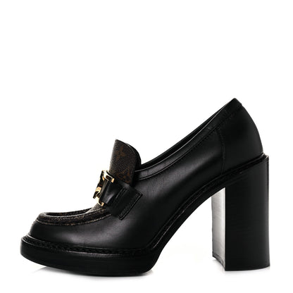 Louis Vuitton Monogram Calfskin Academy Loafers Pumps 37.5 Black 1 of 8