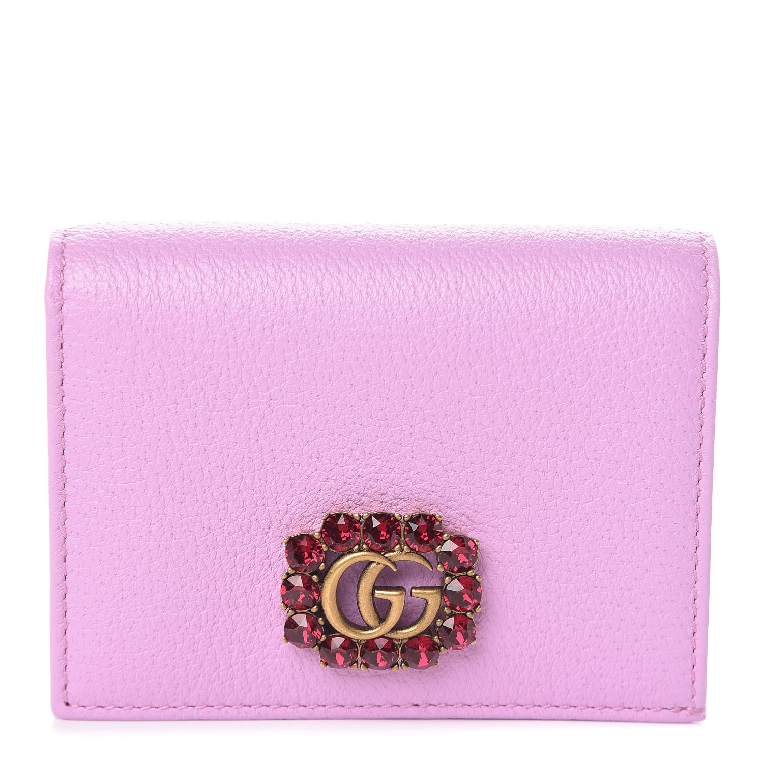 Gucci Calfskin Crystal Double G Card Case Wallet Malva 1 of 8