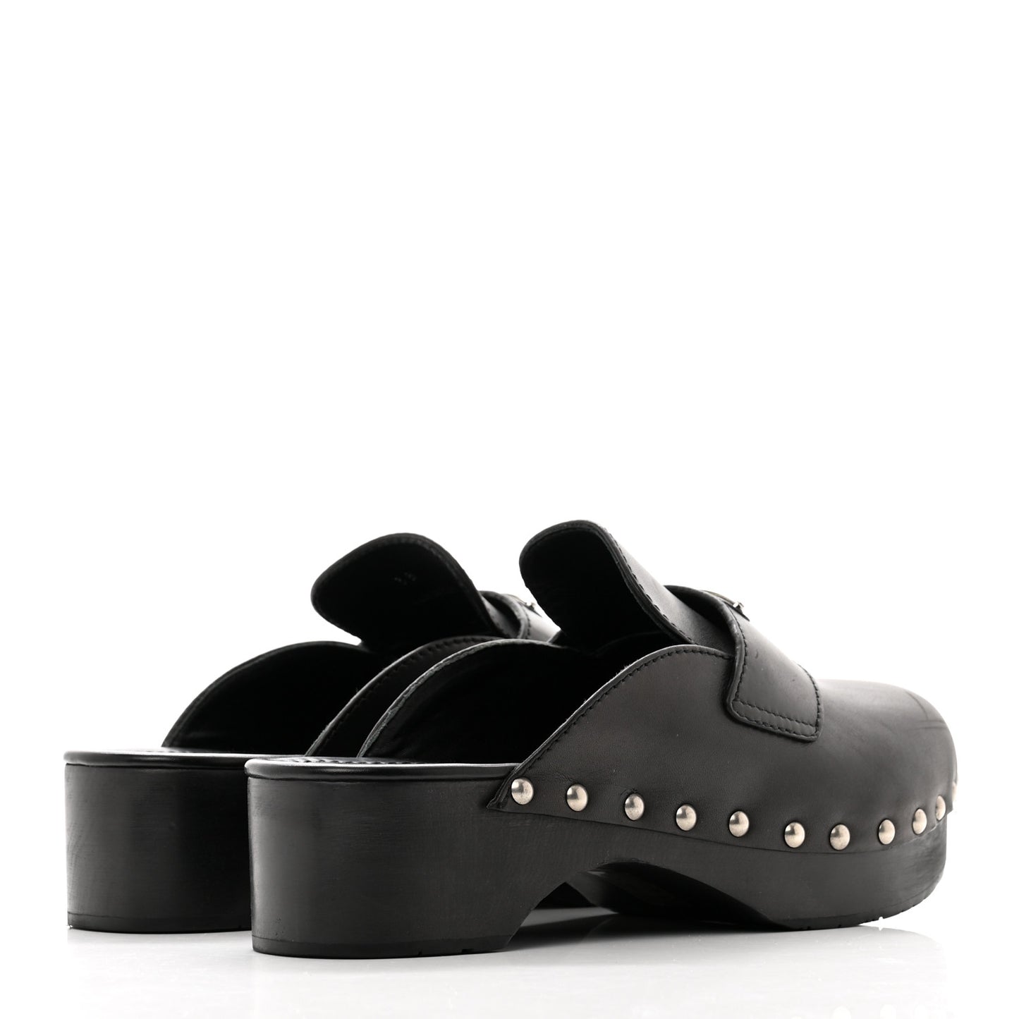 Natural Calfskin Metal Triangle Logo 45mm Clogs 38 Black