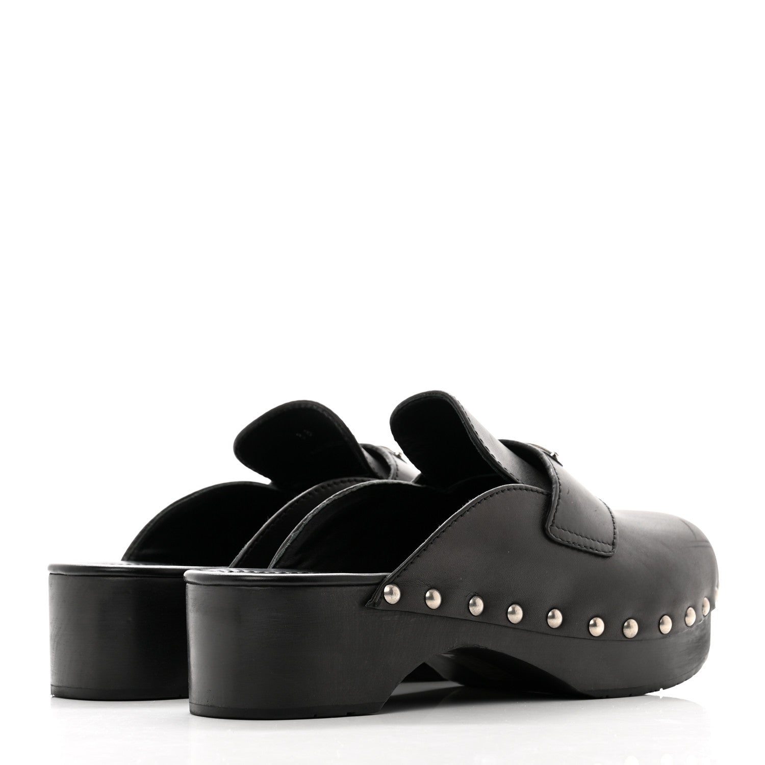 Prada Natural Calfskin Metal Triangle Logo 45mm Clogs 38 Black 4 of 12