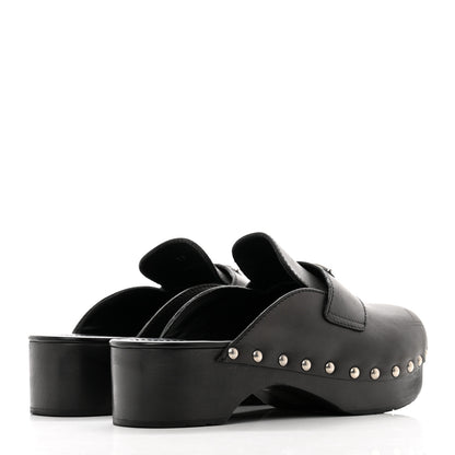Prada Natural Calfskin Metal Triangle Logo 45mm Clogs 38 Black 4 of 12