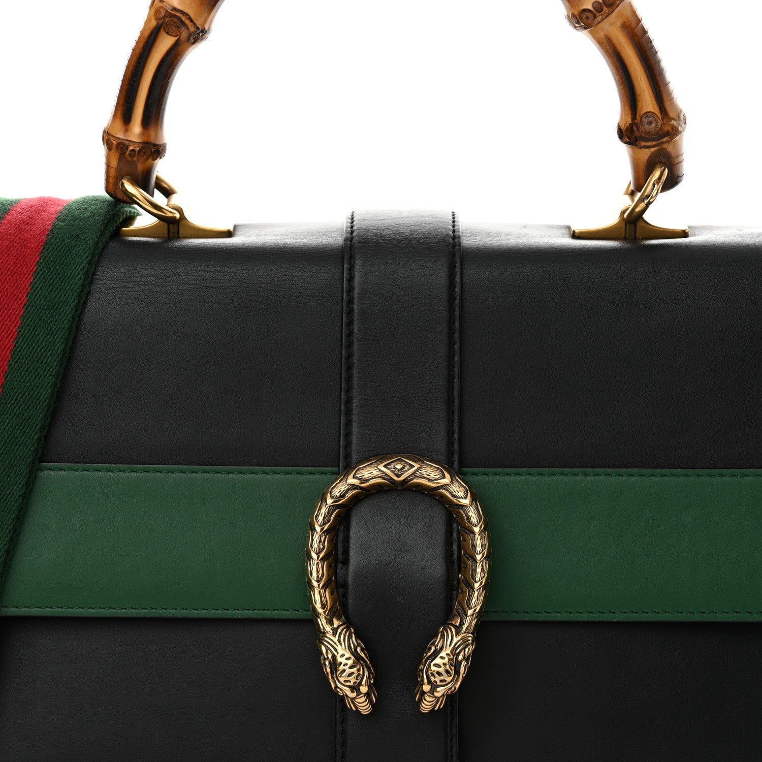 Gucci Calfskin Bamboo Web Large Dionysus Top Handle Bag Black Bright Evergreen Hibiscus Red 8 of 12