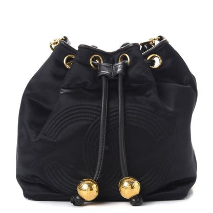 Chanel Satin CC Drawstring Bucket Bag Black 1 of 14