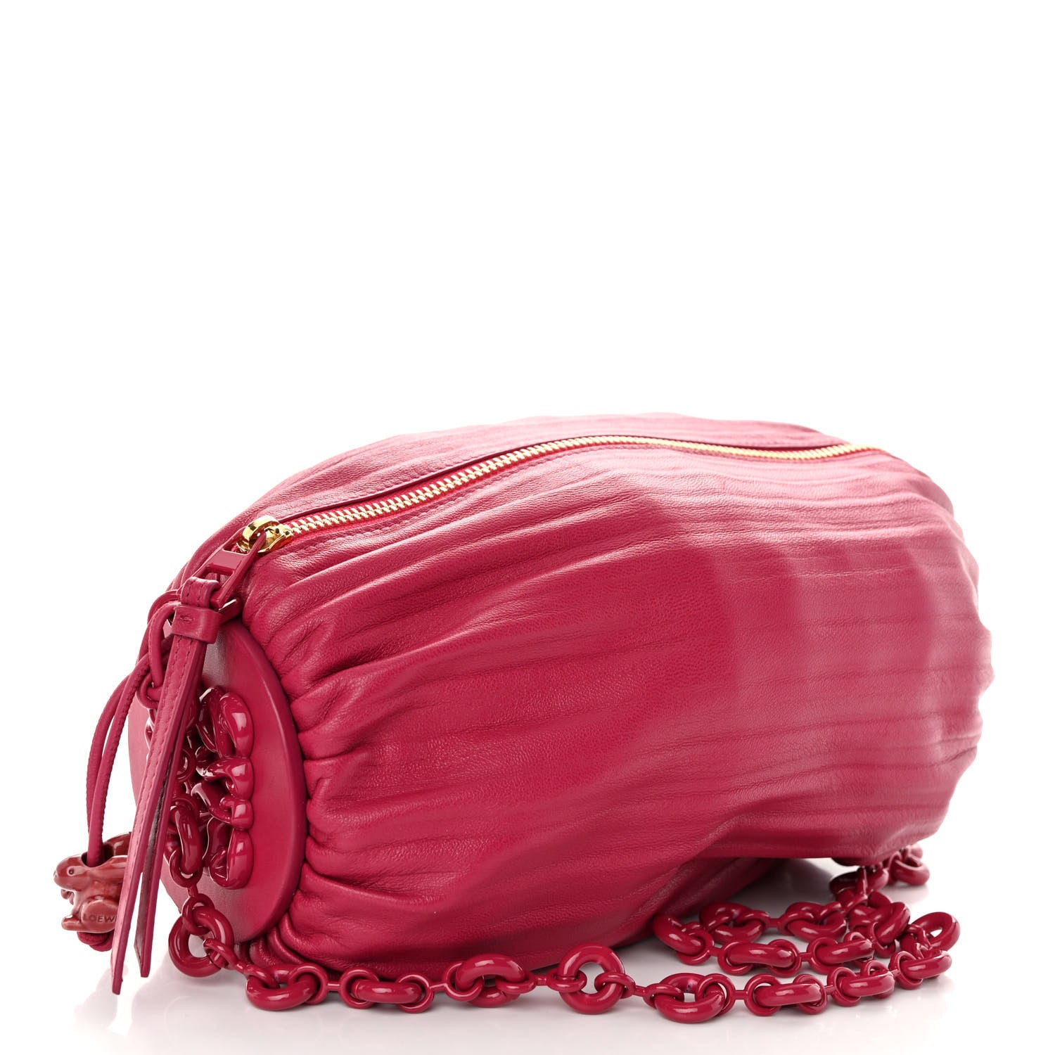 Loewe Lambskin Pleated Bracelet Pouch Chain Shoulder Bag Rouge Blossoms 3 of 11