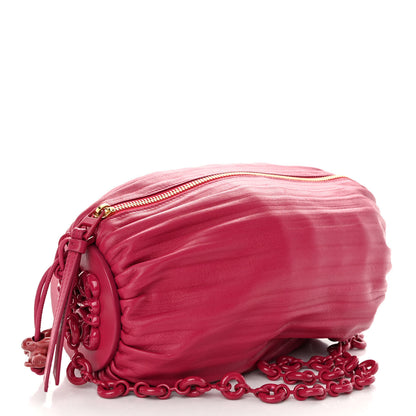 Loewe Lambskin Pleated Bracelet Pouch Chain Shoulder Bag Rouge Blossoms 3 of 11
