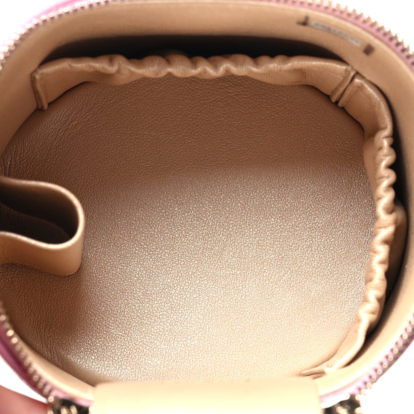 Lambskin Quilted Ruched Handle Vanity Case Pink