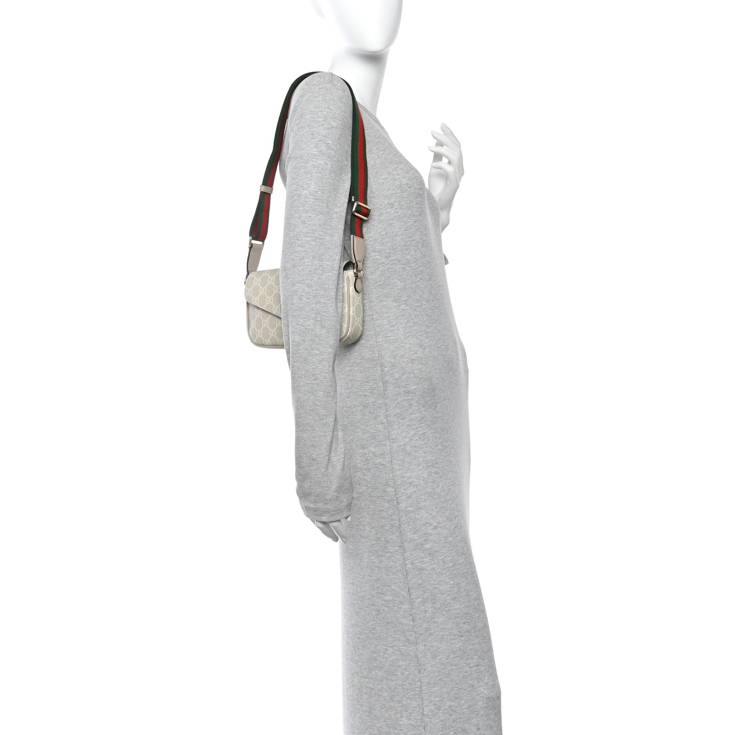 Gucci GG Supreme Monogram Textured Dollar Calfskin Web Mini Ophidia Envelope Shoulder Bag Beige Mystic White Oatmeal 2 of 12