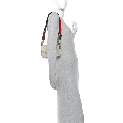 Gucci GG Supreme Monogram Textured Dollar Calfskin Web Mini Ophidia Envelope Shoulder Bag Beige Mystic White Oatmeal 2 of 12