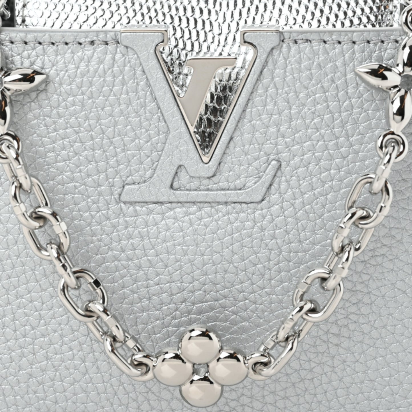 Taurillon Lizard Flower Chain Capucines Mini Silver